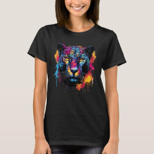 Splash Art Wildlife Big Cat Lover Kleurrijk Zwart T-shirt
