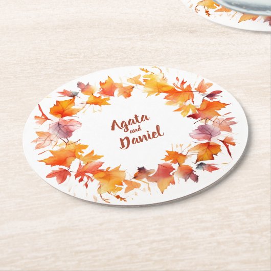 Splash Autumn Water: Gepersonaliseerde bruiloft On Ronde Kartonnen Onderzetter (Gebogen)