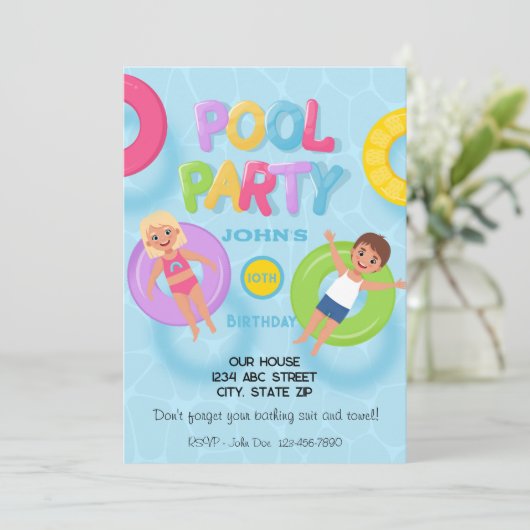 Splash Bash Kids Pool Party Birthday Kaart (Staand voorkant)