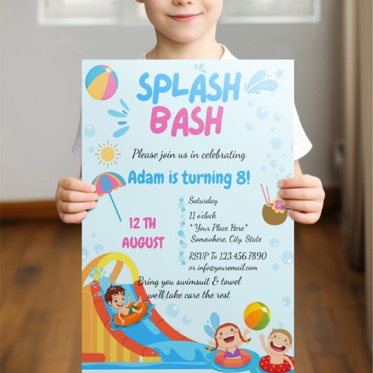 Splash Bash Pool Party Verjaardag Uitnodiging