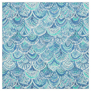 SPLASH Blue Waterverf Mermaid Scales Stof
