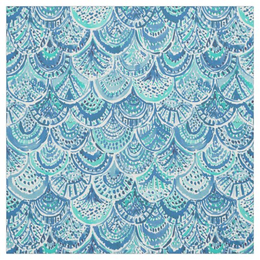SPLASH Blue Waterverf Mermaid Scales Stof (Swatch)