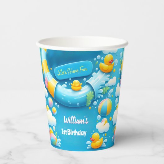 Splash Bubbles Zomer Eend Schuim 1e Verjaardag Papieren Bekers (Achterkant)