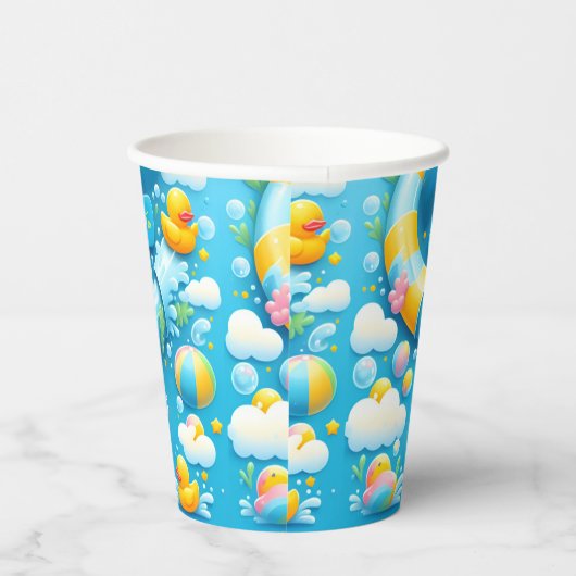 Splash Bubbles Zomer Eend Schuim 1e Verjaardag Papieren Bekers (Rechts)