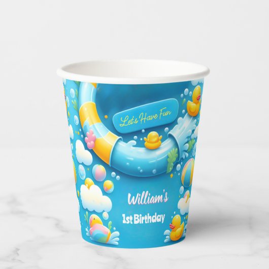 Splash Bubbles Zomer Eend Schuim 1e Verjaardag Papieren Bekers (Voorkant)