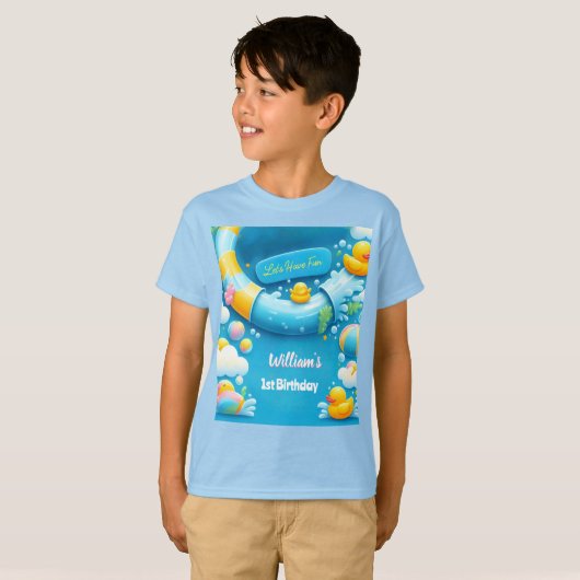 Splash Bubbles Zomer Eend Schuim 1e Verjaardag T-shirt (Voorkant volledig)