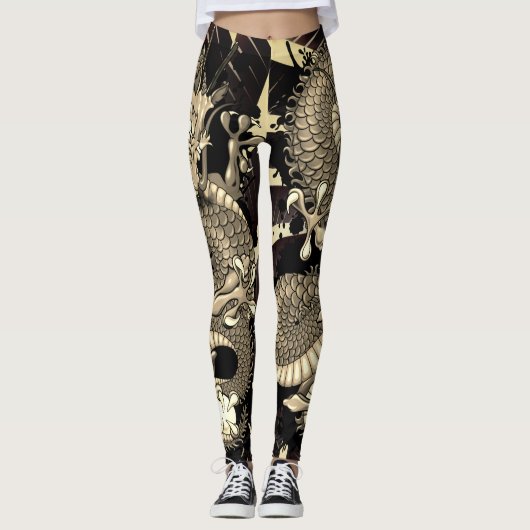 Splash Dragon Tattoo getatoeëerde huid effect Leggings (Voorkant)