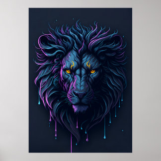 Splash Driving Colorful Lion Head Poster
