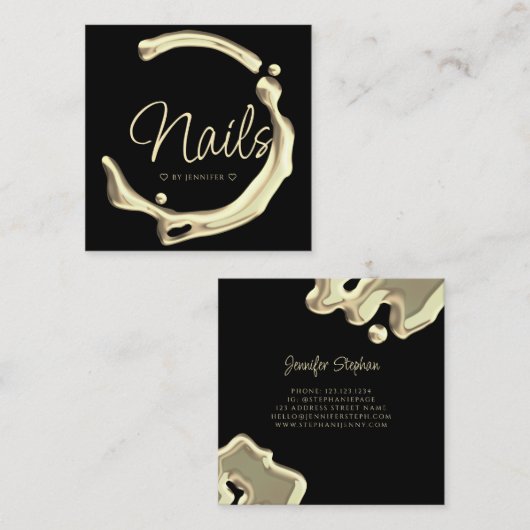 Splash Gold Poolse legant moderne nagels zwart Vierkante Visitekaartje (Voorkant / Achterkant)