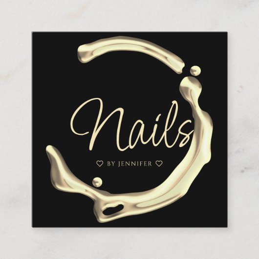 Splash Gold Poolse legant moderne nagels zwart Vierkante Visitekaartje (Voorkant)