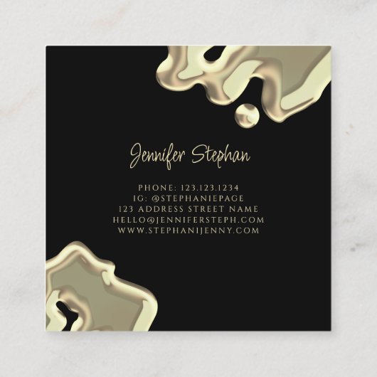 Splash Gold Poolse legant moderne nagels zwart Vierkante Visitekaartje (Achterkant)