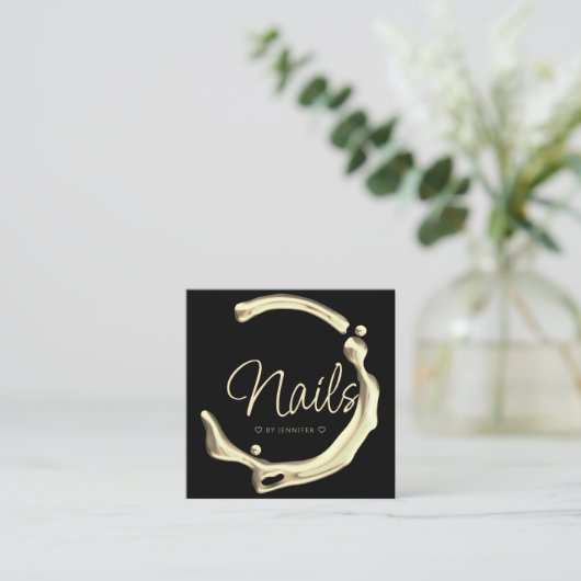 Splash Gold Poolse legant moderne nagels zwart Vierkante Visitekaartje (Staand voorkant)