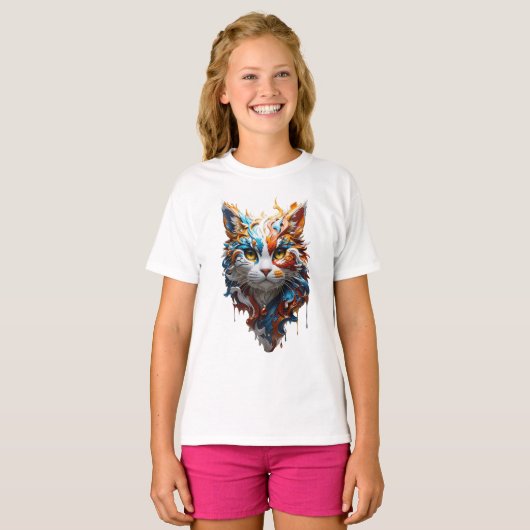 splash illustratie van leuke kat t-shirt (Voorkant volledig)