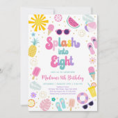 Splash in acht meisjes pool party zomerverjaardag kaart (Voorkant)
