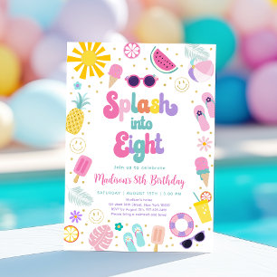 Splash in acht meisjes pool party zomerverjaardag kaart