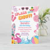 Splash in acht retro 8e zwembad verjaardagsfeestje kaart (Staand voorkant)