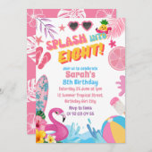 Splash in acht retro 8e zwembad verjaardagsfeestje kaart (Voorkant / Achterkant)