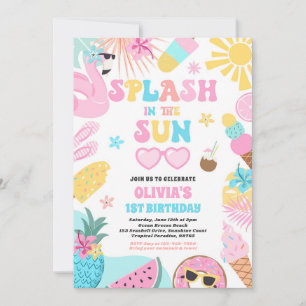 Splash In De Zon Tropisch Strand Verjaardagsfeest Kaart
