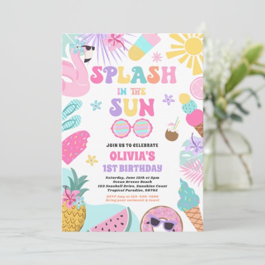 Splash In De Zon Tropisch Strand Verjaardagsfeest Kaart (Staand voorkant)