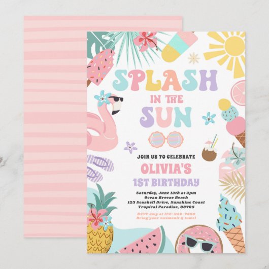 Splash In De Zon Tropisch Strand Verjaardagsfeest Kaart (Voorkant / Achterkant)