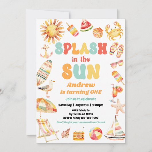 Splash in de zon zwembad verjaardagsfeestuitnodigi kaart (Voorkant)