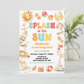 Splash in de zon zwembad verjaardagsfeestuitnodigi kaart (Staand voorkant)