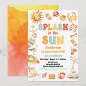 Splash in de zon zwembad verjaardagsfeestuitnodigi kaart (Voorkant / Achterkant)