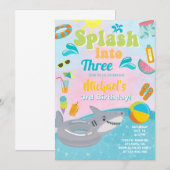 Splash in Drie zwembad partij verjaardagsuitnodigi Kaart (Voorkant / Achterkant)