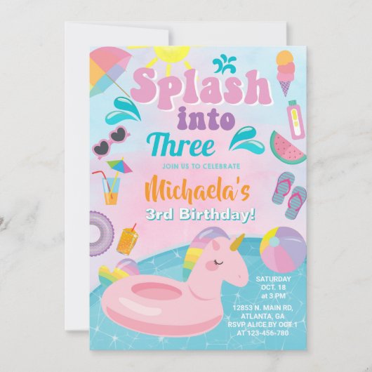 Splash in Drie zwembad partij verjaardagsuitnodigi Kaart (Voorkant)