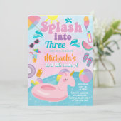 Splash in Drie zwembad partij verjaardagsuitnodigi Kaart (Staand voorkant)