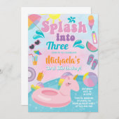 Splash in Drie zwembad partij verjaardagsuitnodigi Kaart (Voorkant / Achterkant)