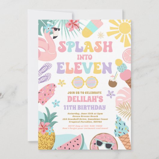Splash In Elf Tropisch Strand 11e Verjaardag Kaart (Voorkant)