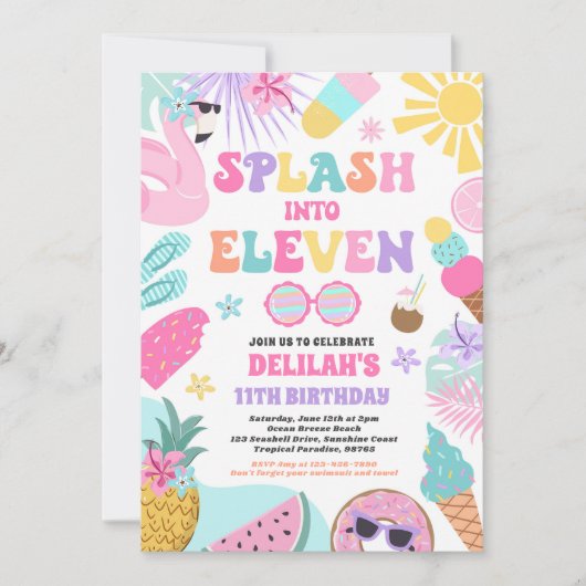 Splash In Elf Tropisch Strand 11e Verjaardag Kaart (Voorkant)