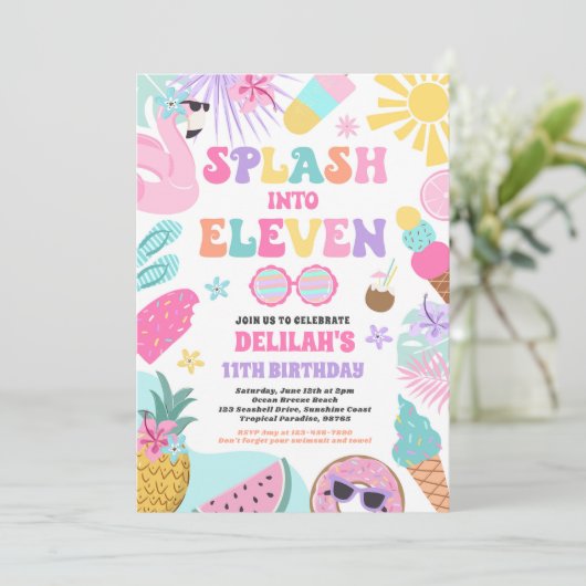 Splash In Elf Tropisch Strand 11e Verjaardag Kaart (Staand voorkant)