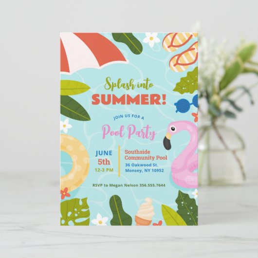 Splash in het zomerse poolfeest kaart (Staand voorkant)