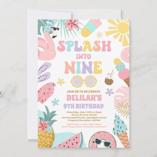 Splash In Negen Tropisch Strand 9e Verjaardagsfees Kaart (Voorkant)