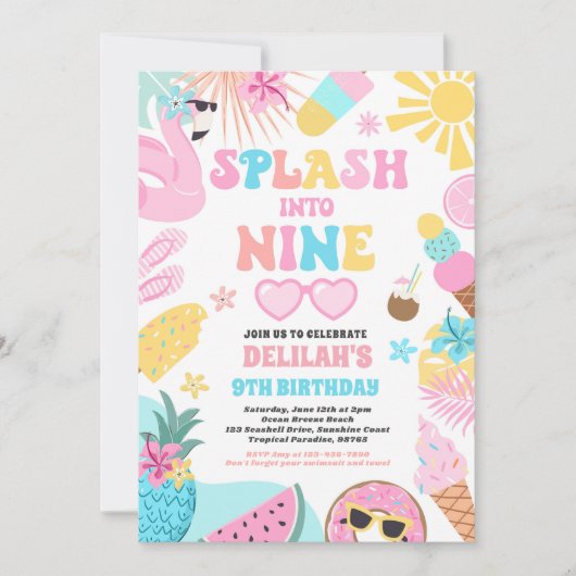 Splash In Negen Tropisch Strand 9e Verjaardagsfees Kaart (Voorkant)