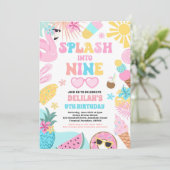 Splash In Negen Tropisch Strand 9e Verjaardagsfees Kaart (Staand voorkant)