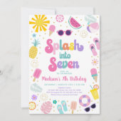 Splash in Seven Girl Pool Party Zomerverjaardag Kaart (Voorkant)