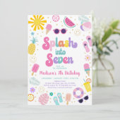 Splash in Seven Girl Pool Party Zomerverjaardag Kaart (Staand voorkant)
