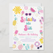 Splash in Six Girl Pool Party Zomerverjaardag Kaart (Voorkant)