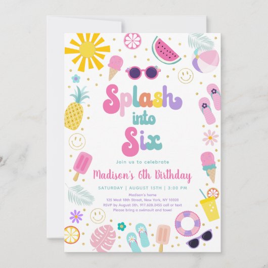 Splash in Six Girl Pool Party Zomerverjaardag Kaart (Voorkant)