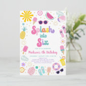 Splash in Six Girl Pool Party Zomerverjaardag Kaart (Staand voorkant)