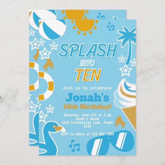 Splash In Tien Pool Party Verjaardag Jongen Zomer Kaart (Voorkant / Achterkant)