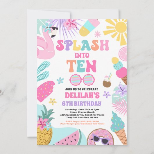 Splash In Tien Tropisch Strand 10e Verjaardagsfees Kaart (Voorkant)