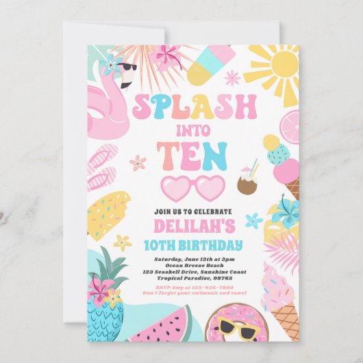 Splash In Tien Tropisch Strand 10e Verjaardagsfees Kaart (Voorkant)