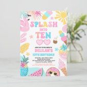 Splash In Tien Tropisch Strand 10e Verjaardagsfees Kaart (Staand voorkant)