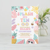 Splash In Tien Tropisch Strand 10e Verjaardagsfees Kaart (Staand voorkant)