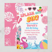 Splash in zes retro 6e zwembad verjaardagsfeestje kaart (Voorkant / Achterkant)