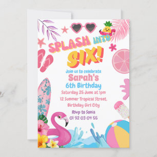 Splash in zes retro 6e zwembad verjaardagsfeestje kaart